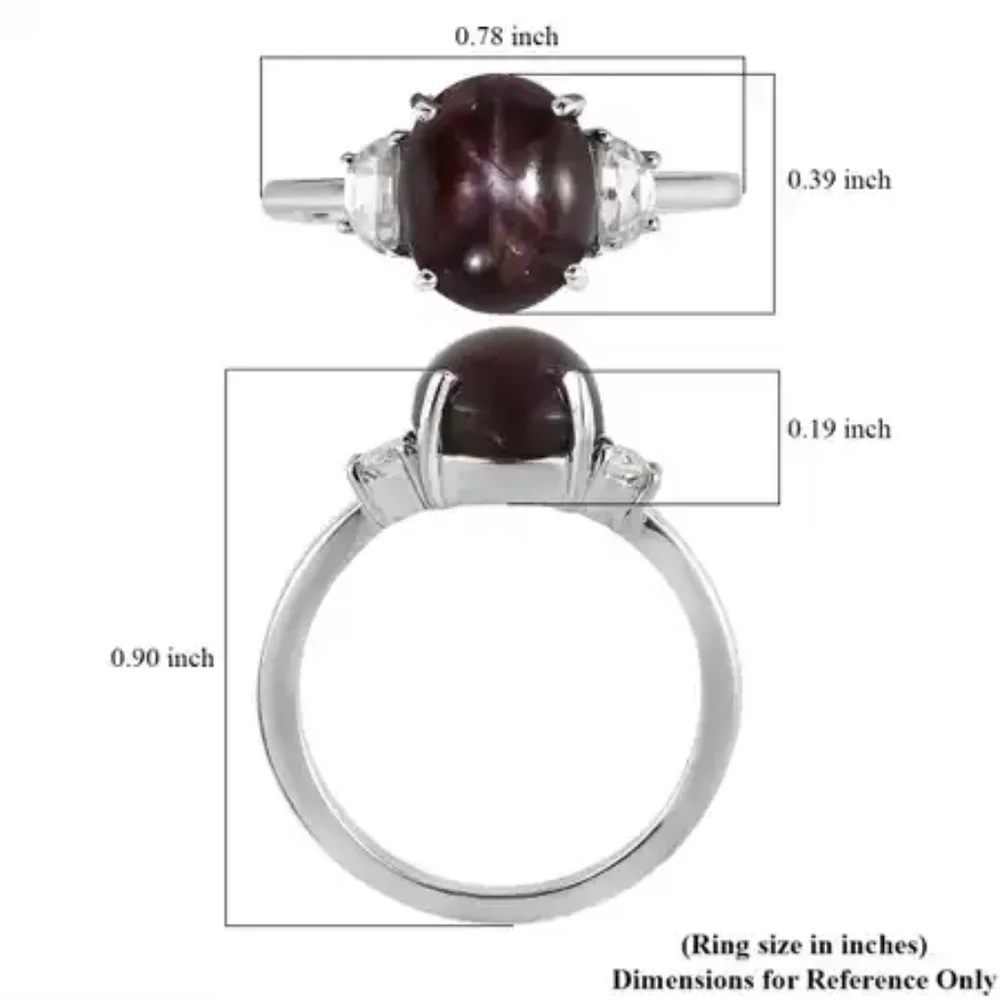 Indian Star Ruby and White Zircon Ring in Platinum Over Sterling Silver - Picture 6 of 6